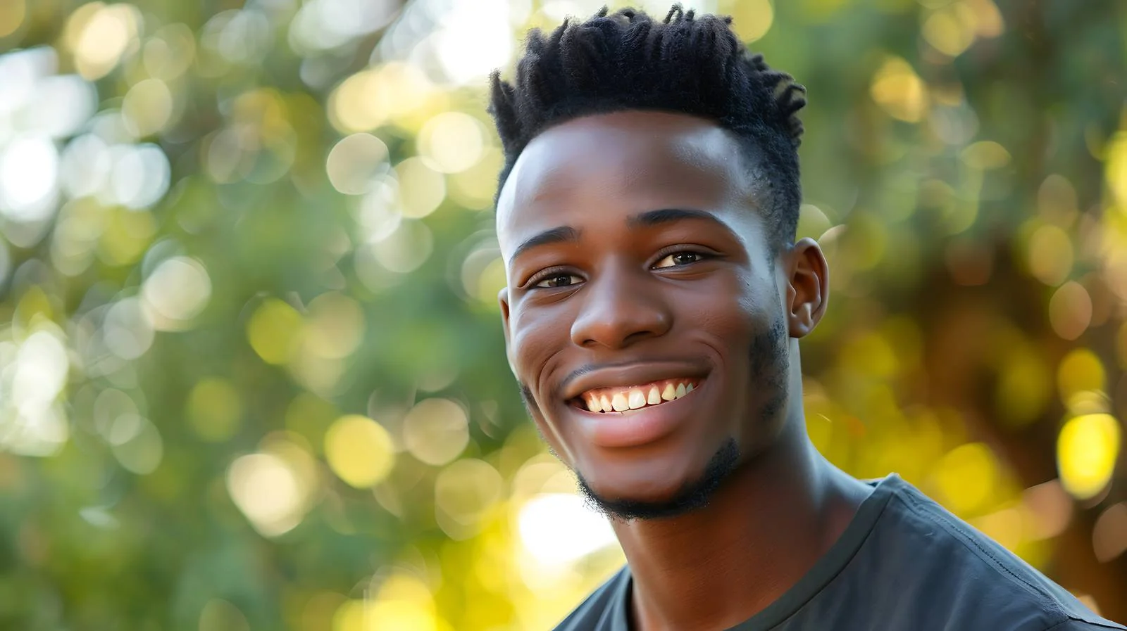Smiling young man with blurred tree background — free download from Dotvec