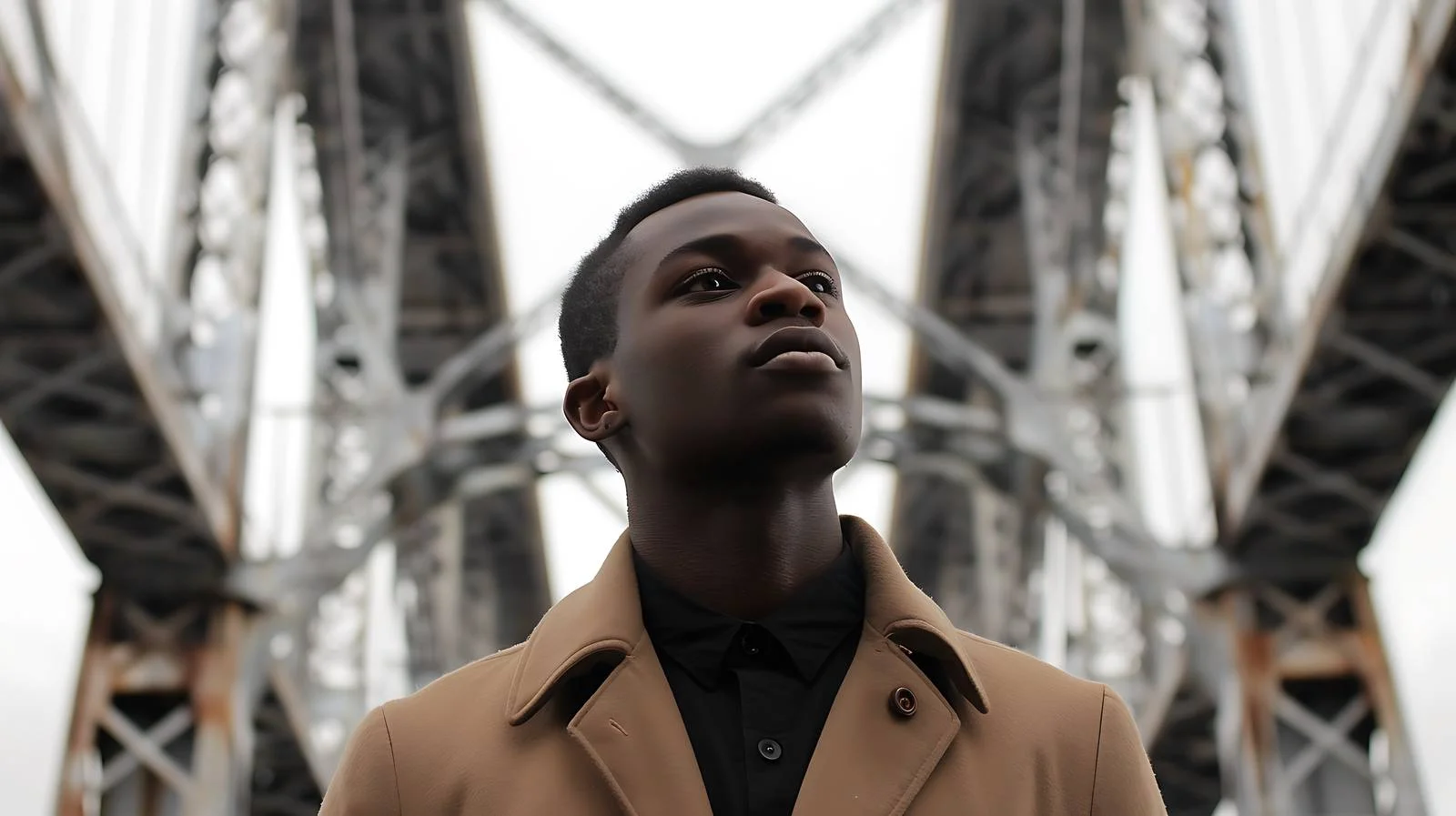 Confident young black man in industrial setting — free download from Dotvec
