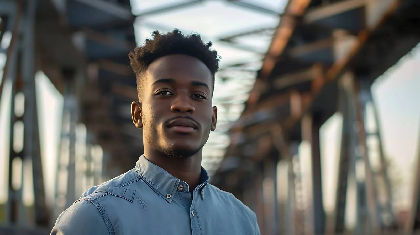 Confident young black man in industrial setting — free download from Dotvec