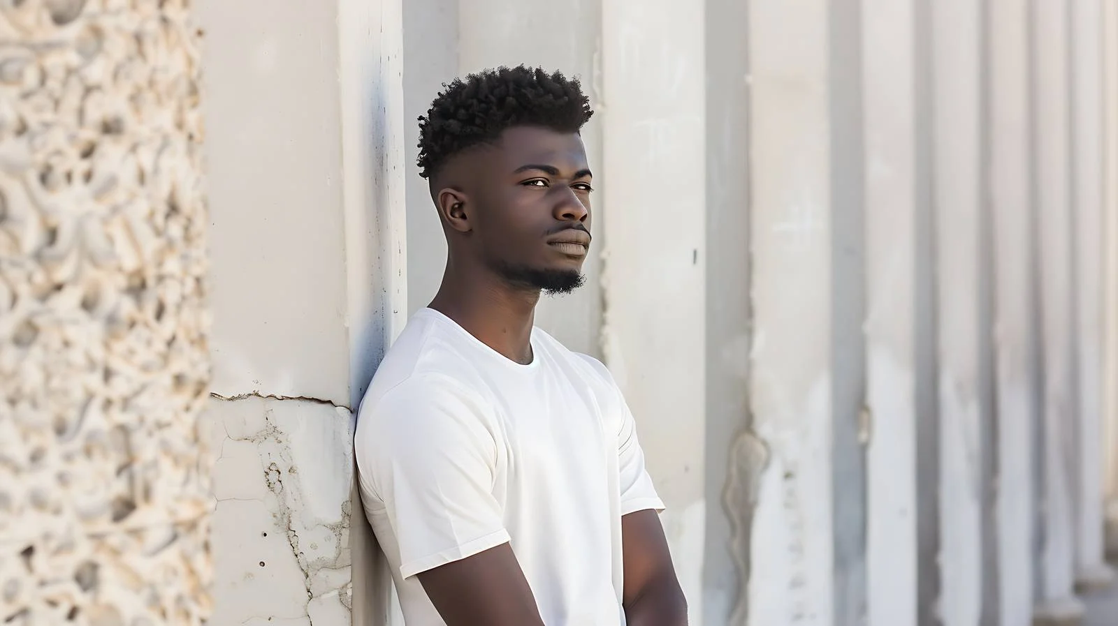 Confident young man among concrete pillars — free download from Dotvec