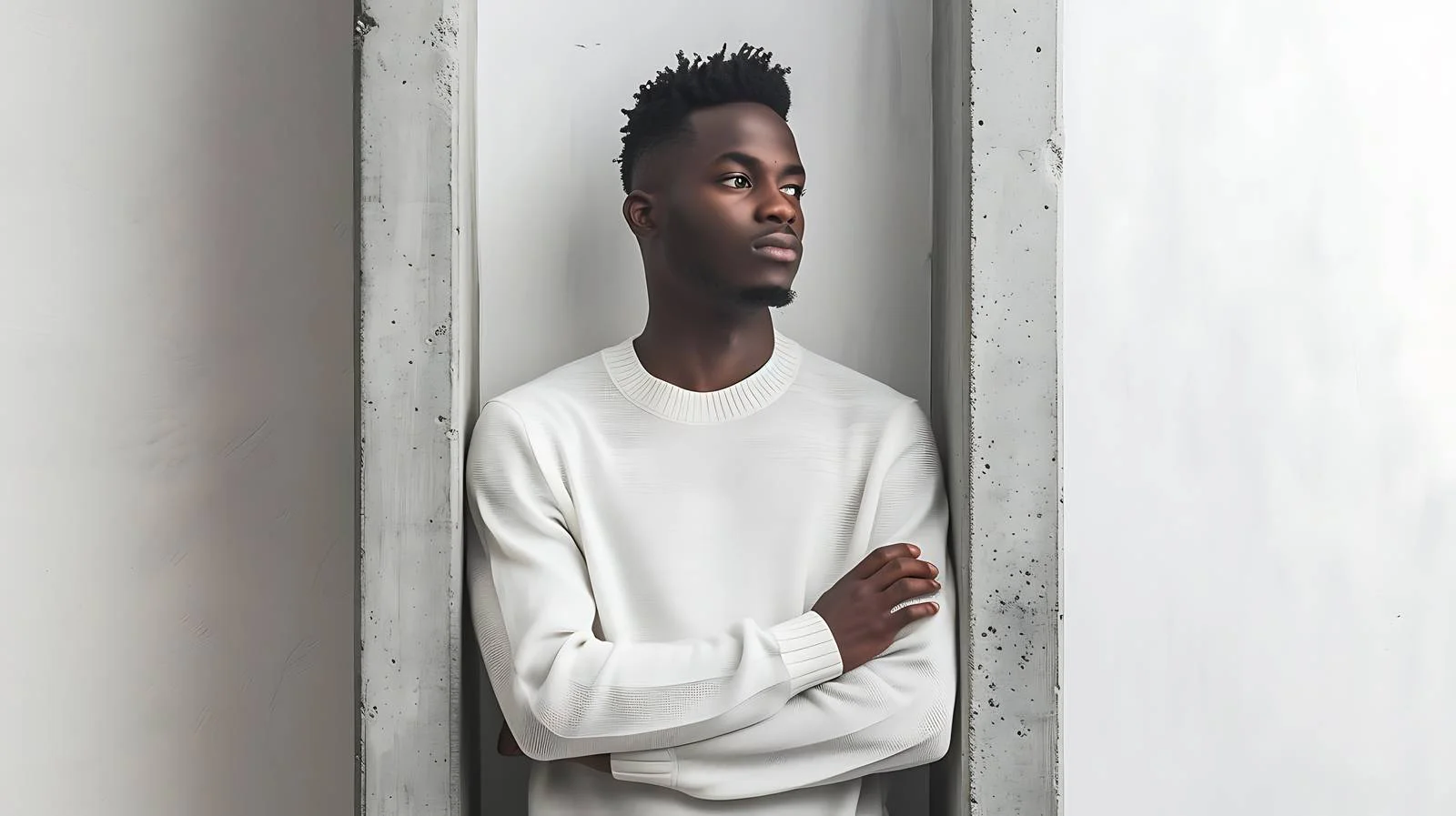 Stylish young black man amid concrete pillars — free download from Dotvec