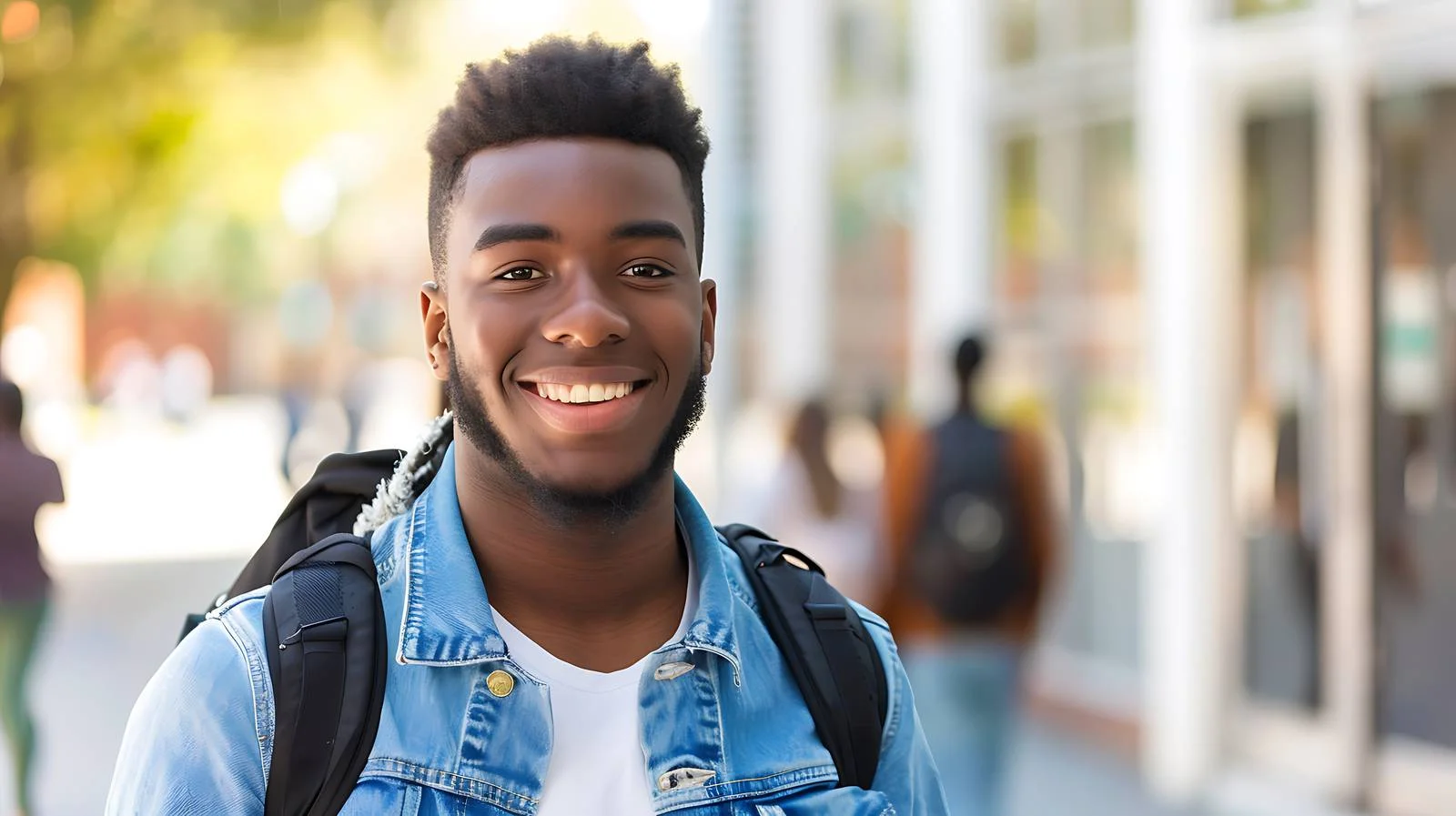 Confident young black student smiling outdoors — free download from Dotvec