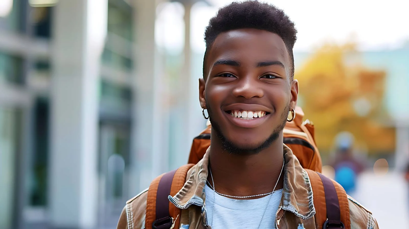 Confident young black student smiles standing — free download from Dotvec