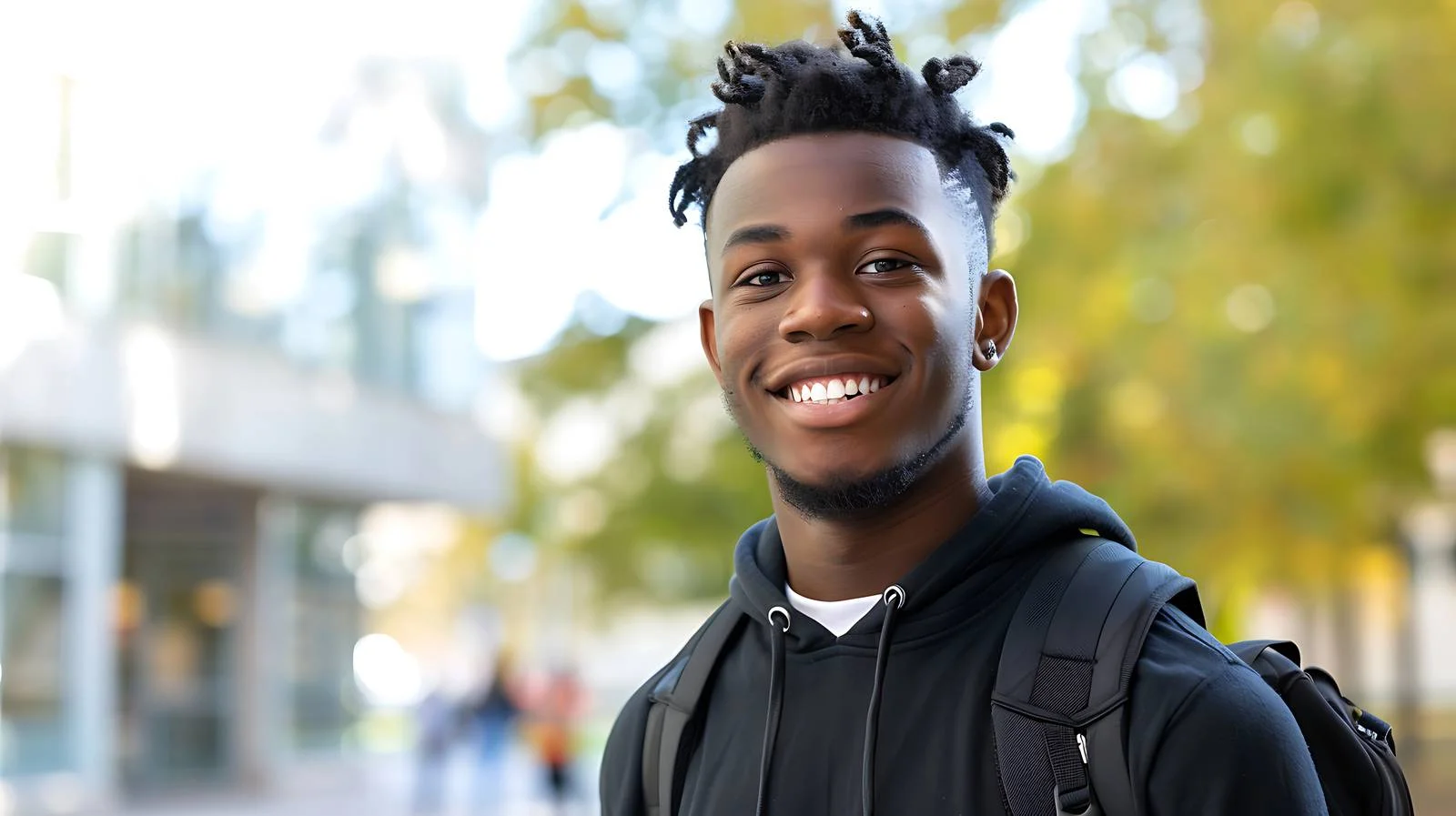 Confident young black student smiling outdoors — free download from Dotvec