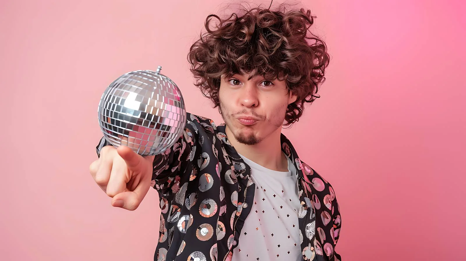 Stylish Man Pointing at Disco Ball — free download from Dotvec