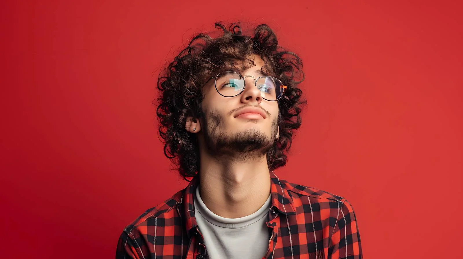 Confident young man with curly hair posing — free download from Dotvec
