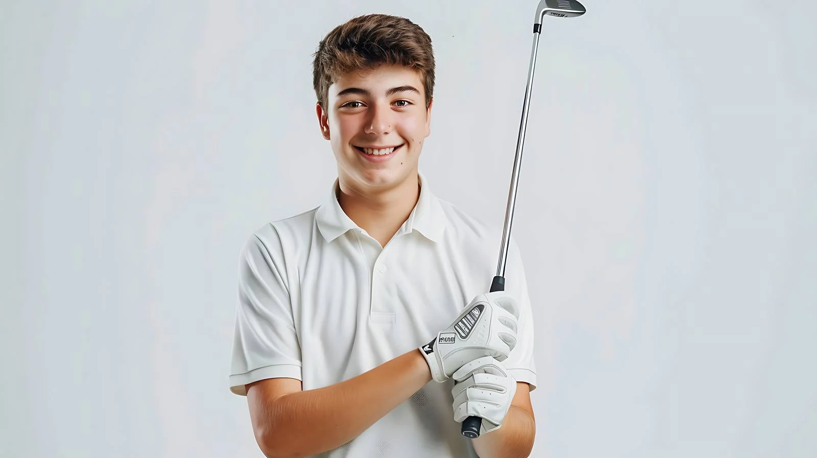 Joyful golfer posing with club outdoors — free download from Dotvec
