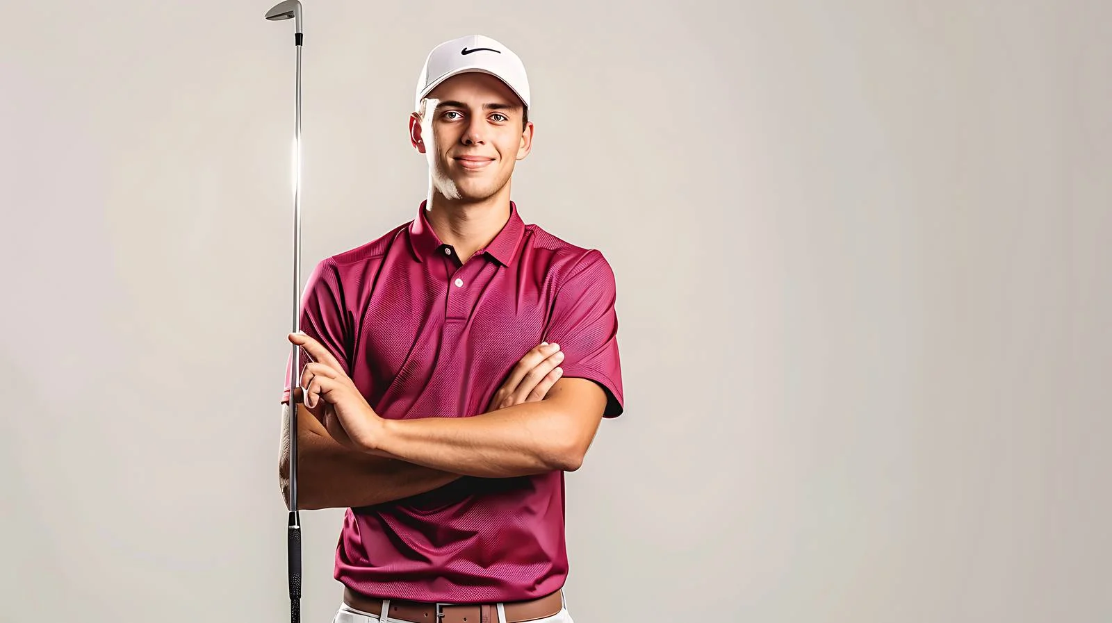 Cheerful young golfer posing on course — free download from Dotvec