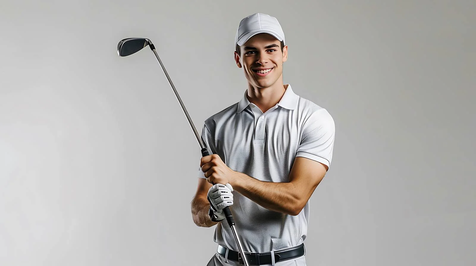 Joyful young golfer with club on course — free download from Dotvec