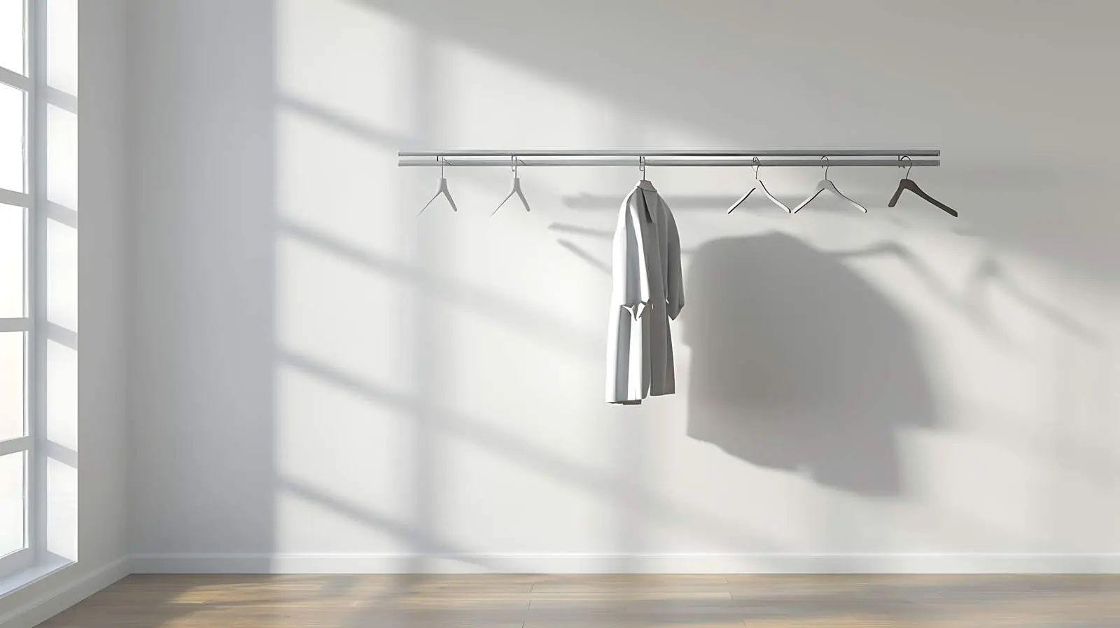 Minimalist Hangers on Floor Against White Wall — free download from Dotvec