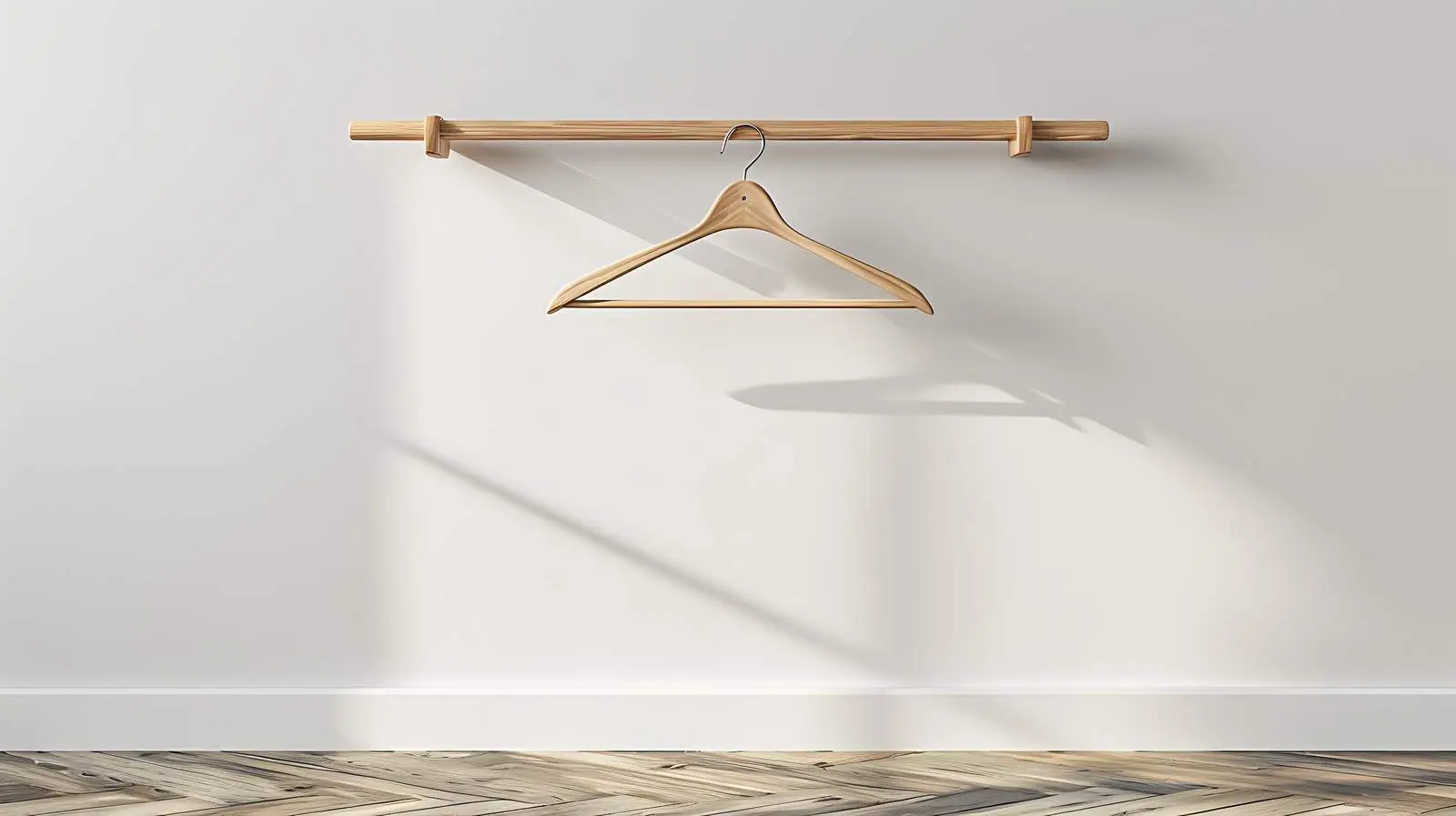 Minimalist Hangers on Wooden Floor with White Wall – free household item image from Dotvec