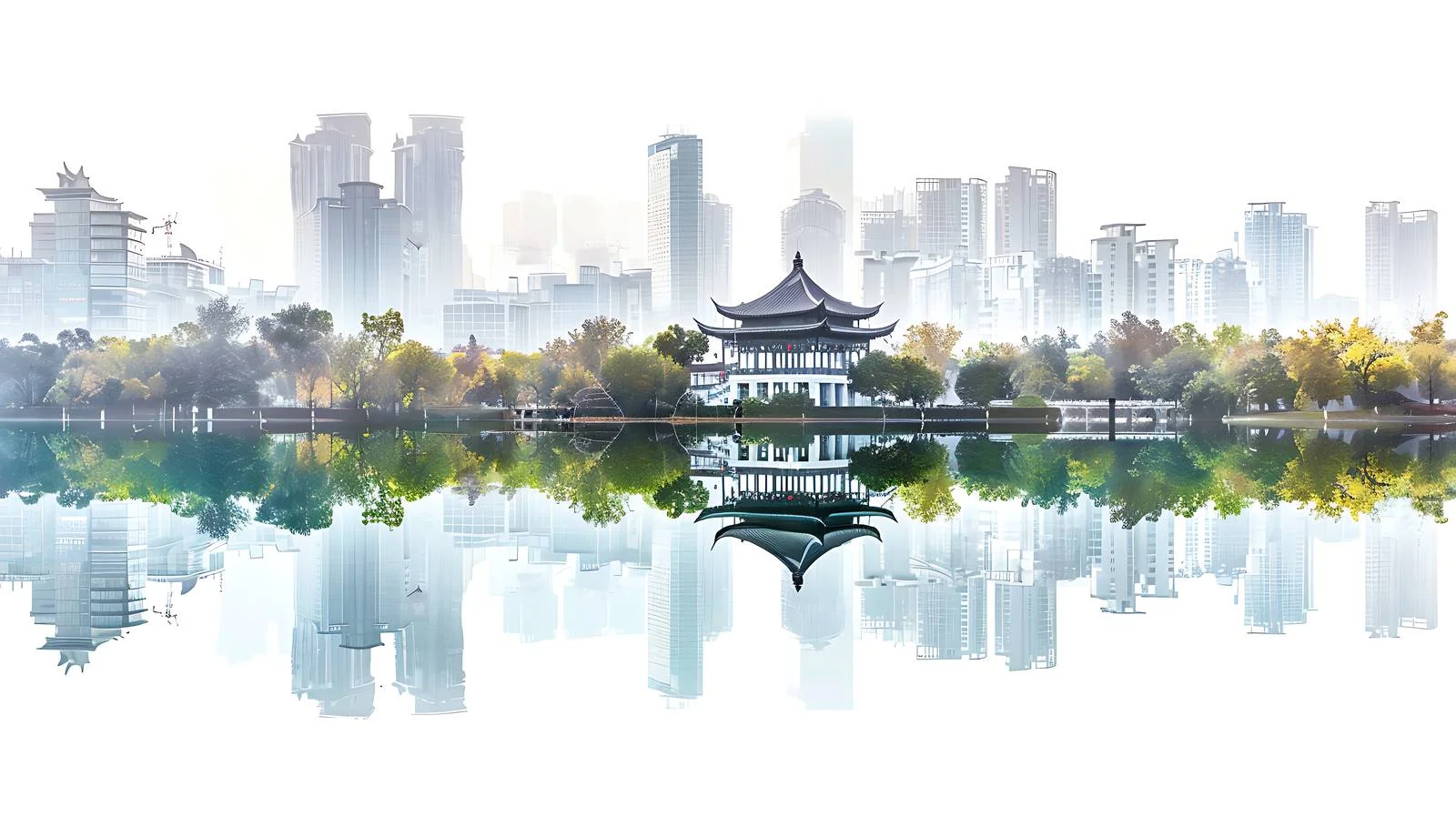 Hangzhou Urban Scenery on White Background — free download from Dotvec