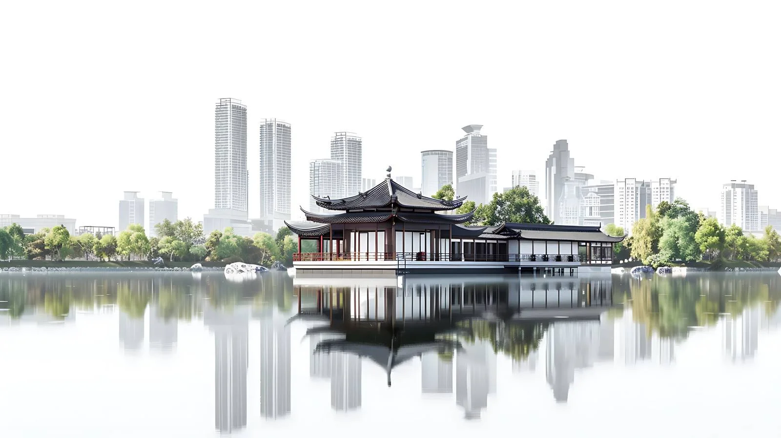 Hangzhou Urban Scenery on White Background — free download from Dotvec