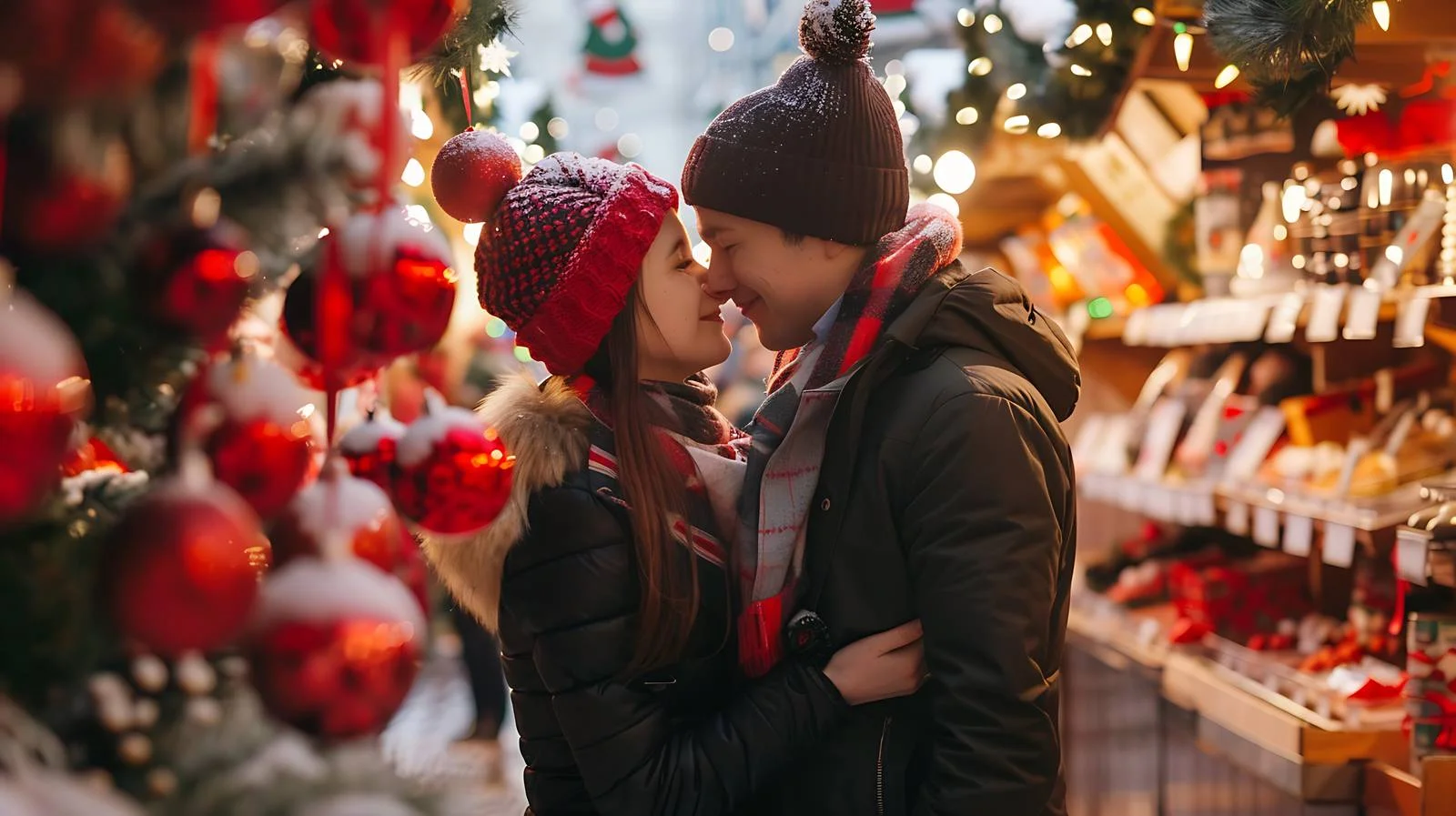Romantic holiday kiss by young couple — free download from Dotvec