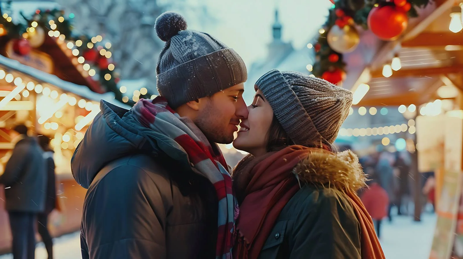 Romantic Christmas Kiss of Young Couple — free download from Dotvec