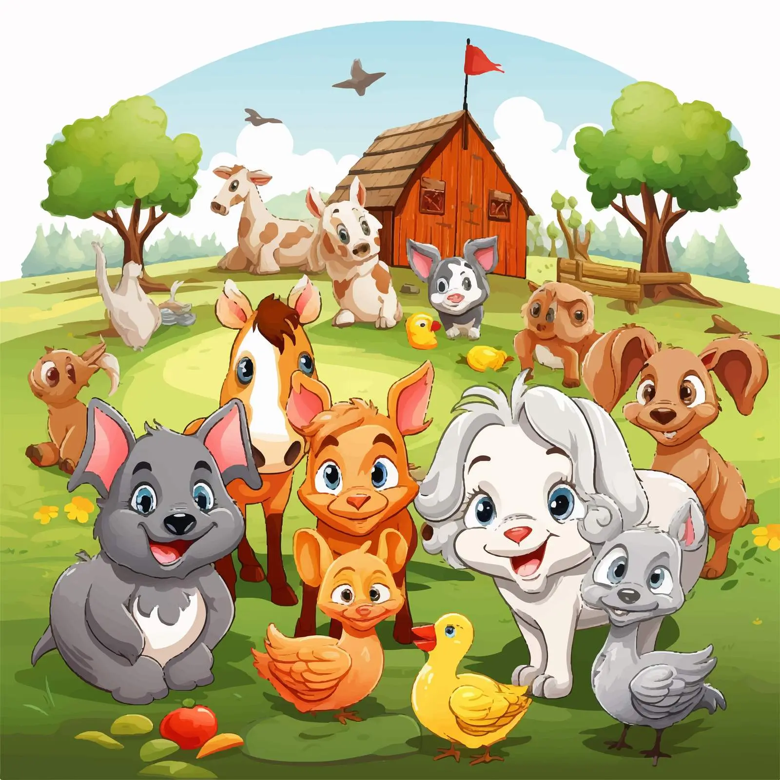 Happy Farm Animals Cartoon Vector Illustration — free download from Dotvec