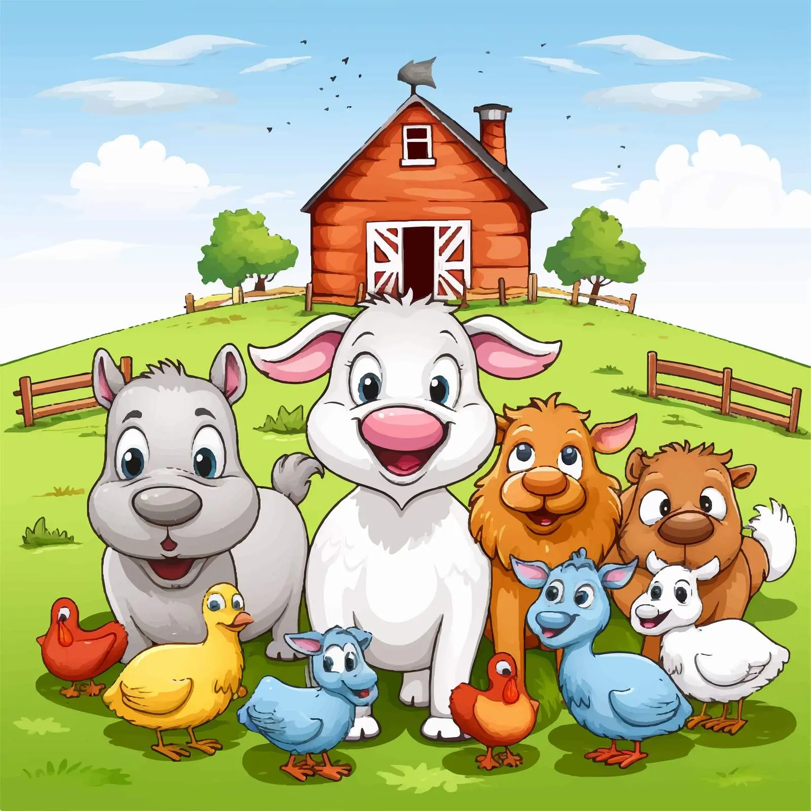 Happy Farm Animals Cartoon Vector Illustration — free download from Dotvec