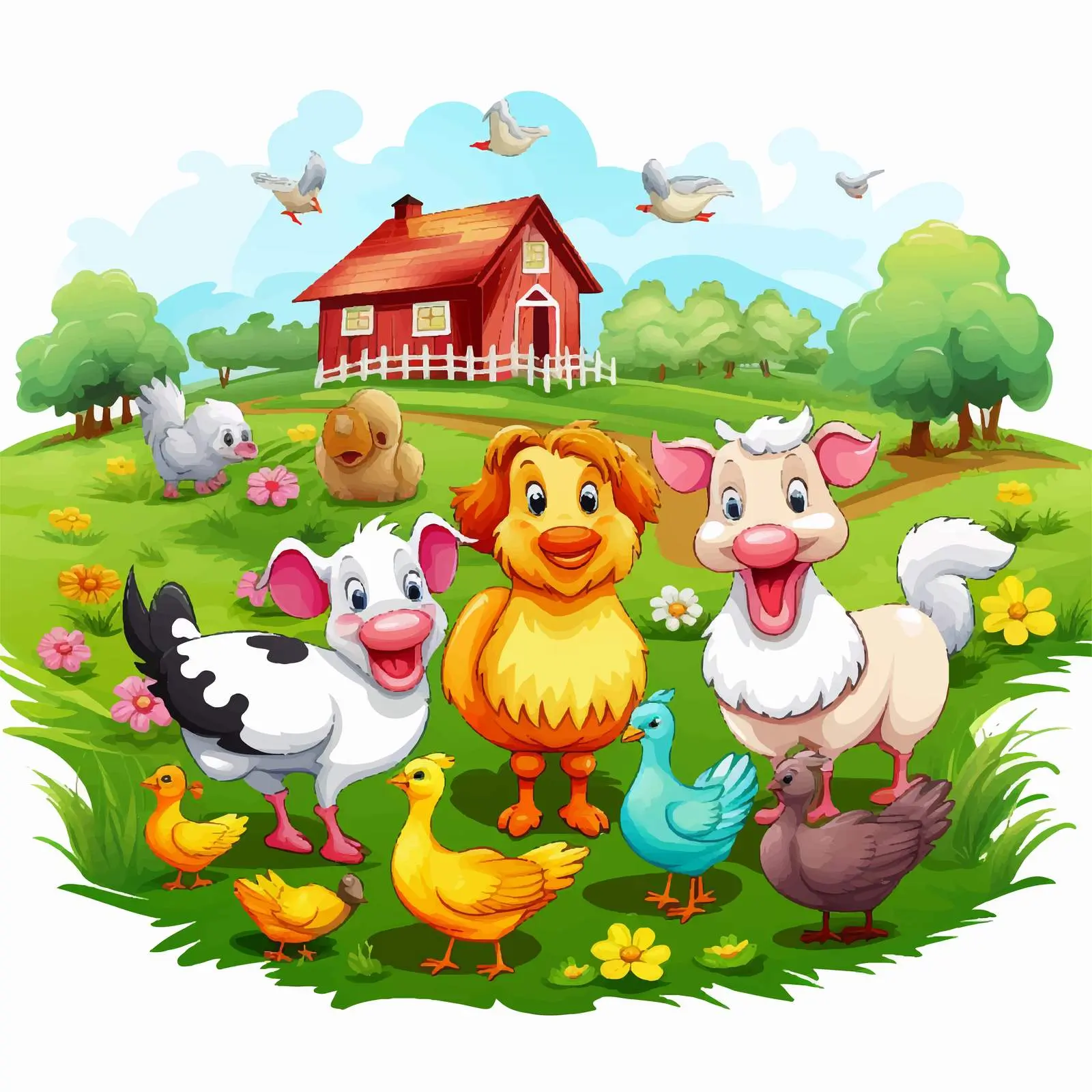 Happy Cartoon Farm Animals Illustration — free download from Dotvec