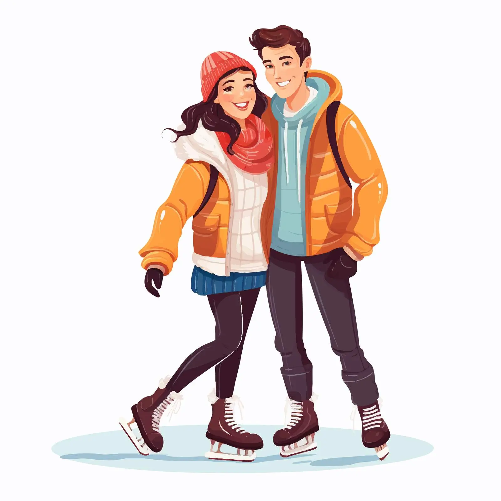 Happy Athletic Couple Skating Cartoon Vector Illustration — free download from Dotvec