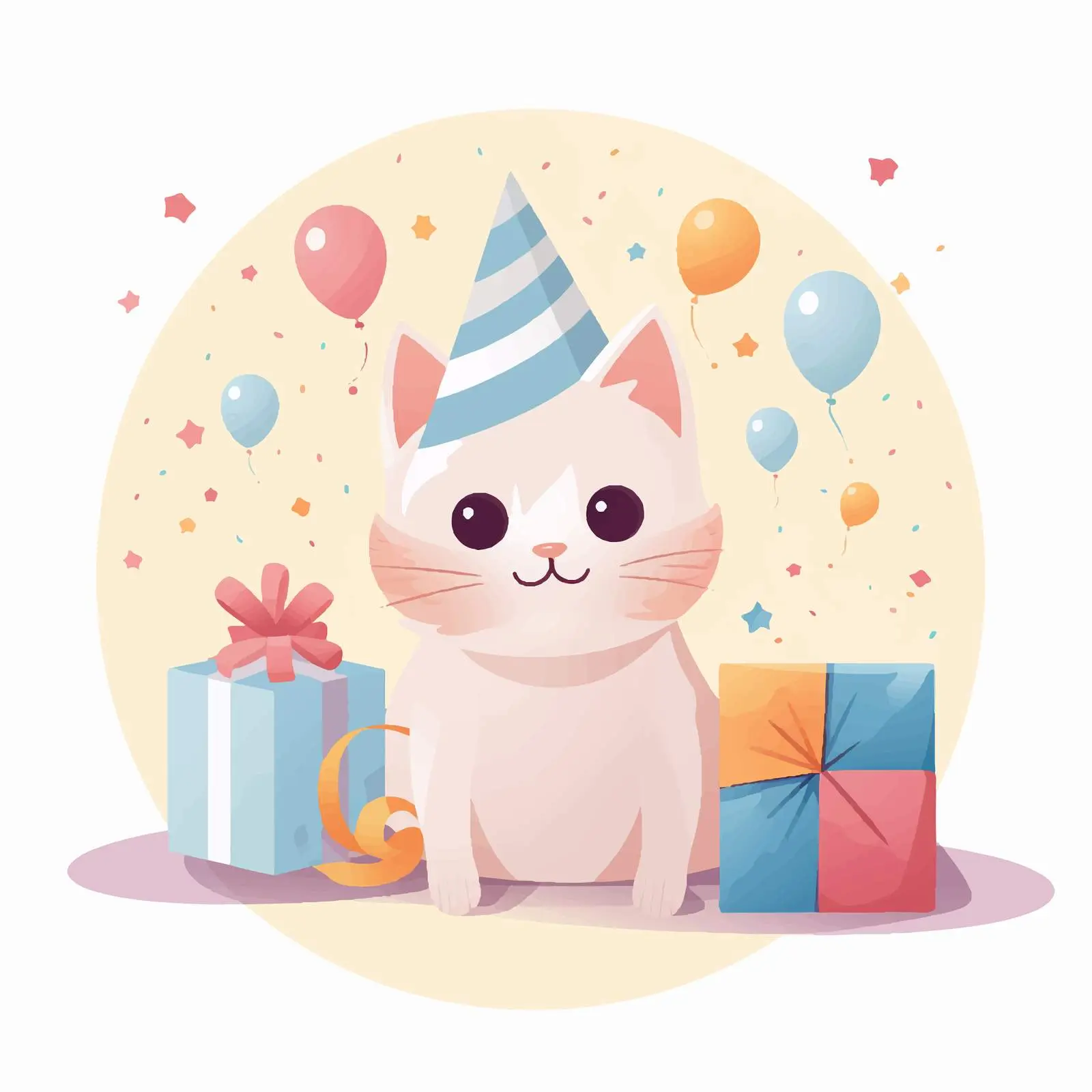 Cute Cartoon Cat with Happy Birthday Inscription – free birthday theme image from Dotvec
