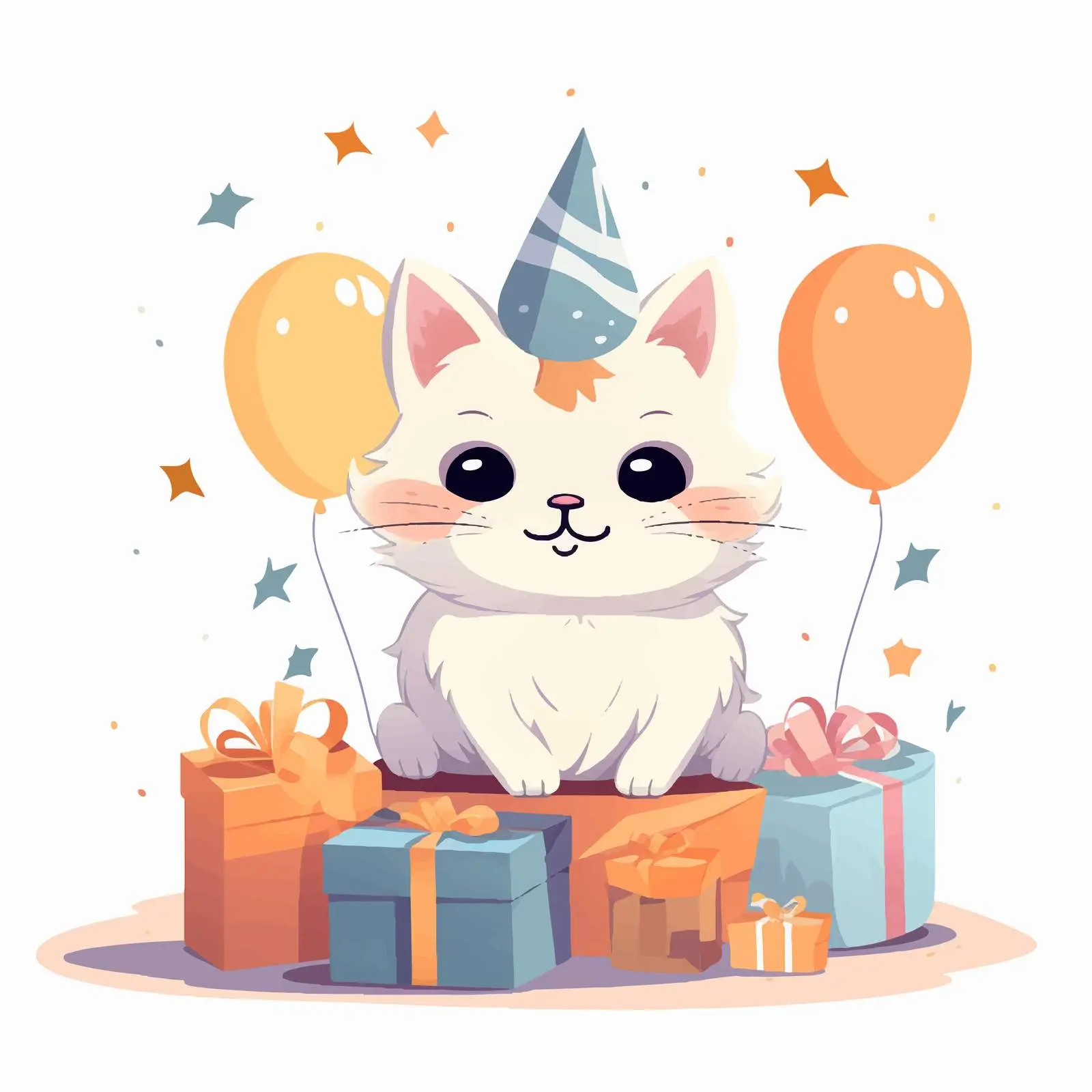 Cute Cartoon Cat Birthday Celebration Vector – free birthday theme image from Dotvec