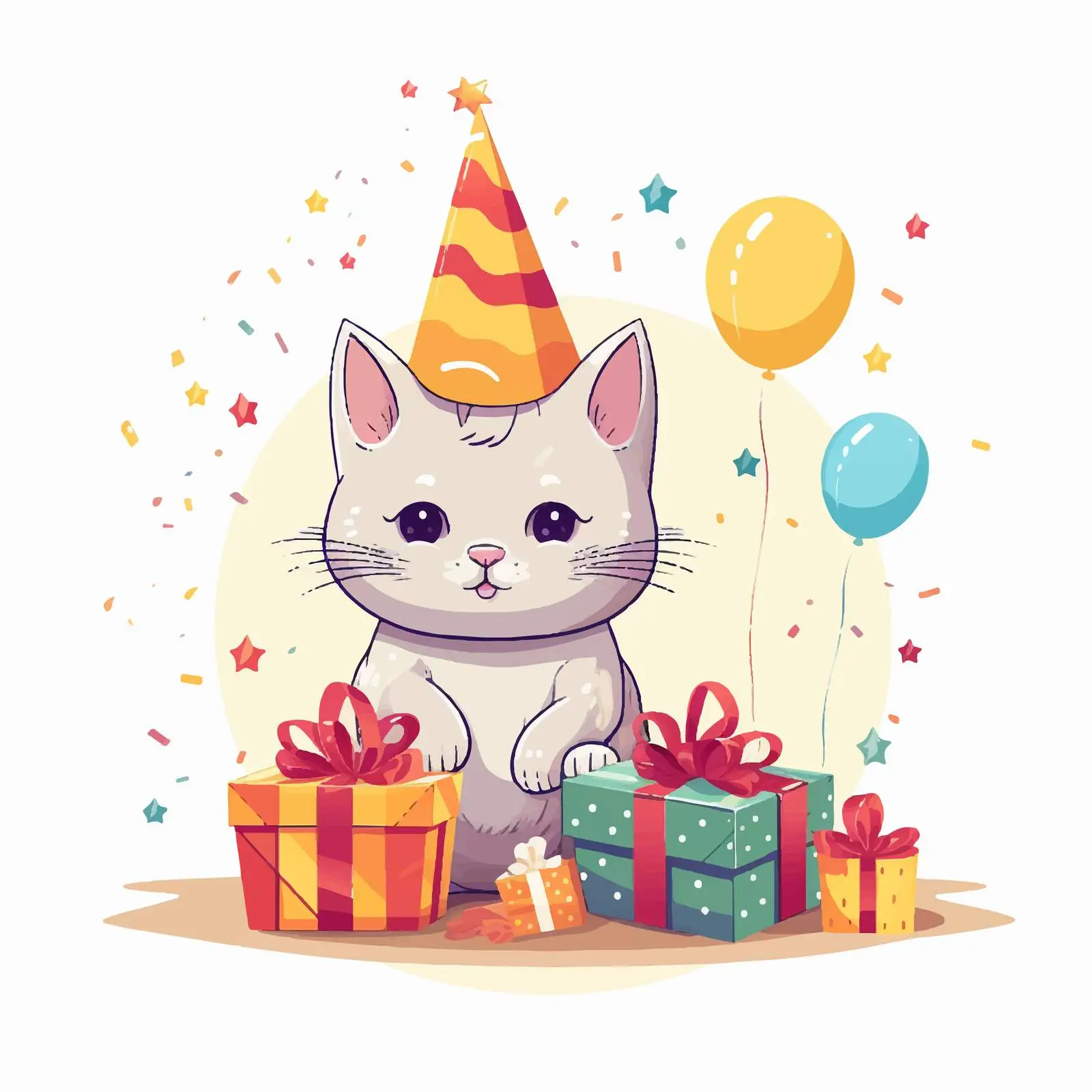 Cute Cartoon Cat Birthday Inscription Vector — free download from Dotvec