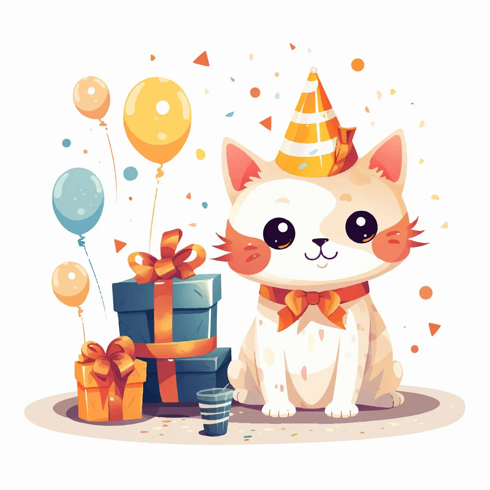 Adorable Cartoon Cat Birthday Inscription Vector — free download from Dotvec