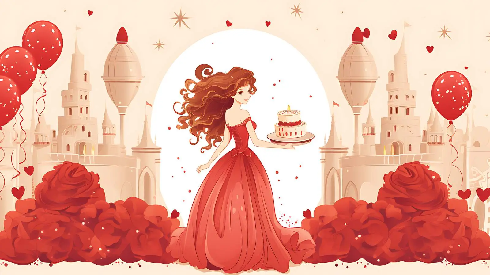 Birthday Card Red Beige Fair — free download from Dotvec