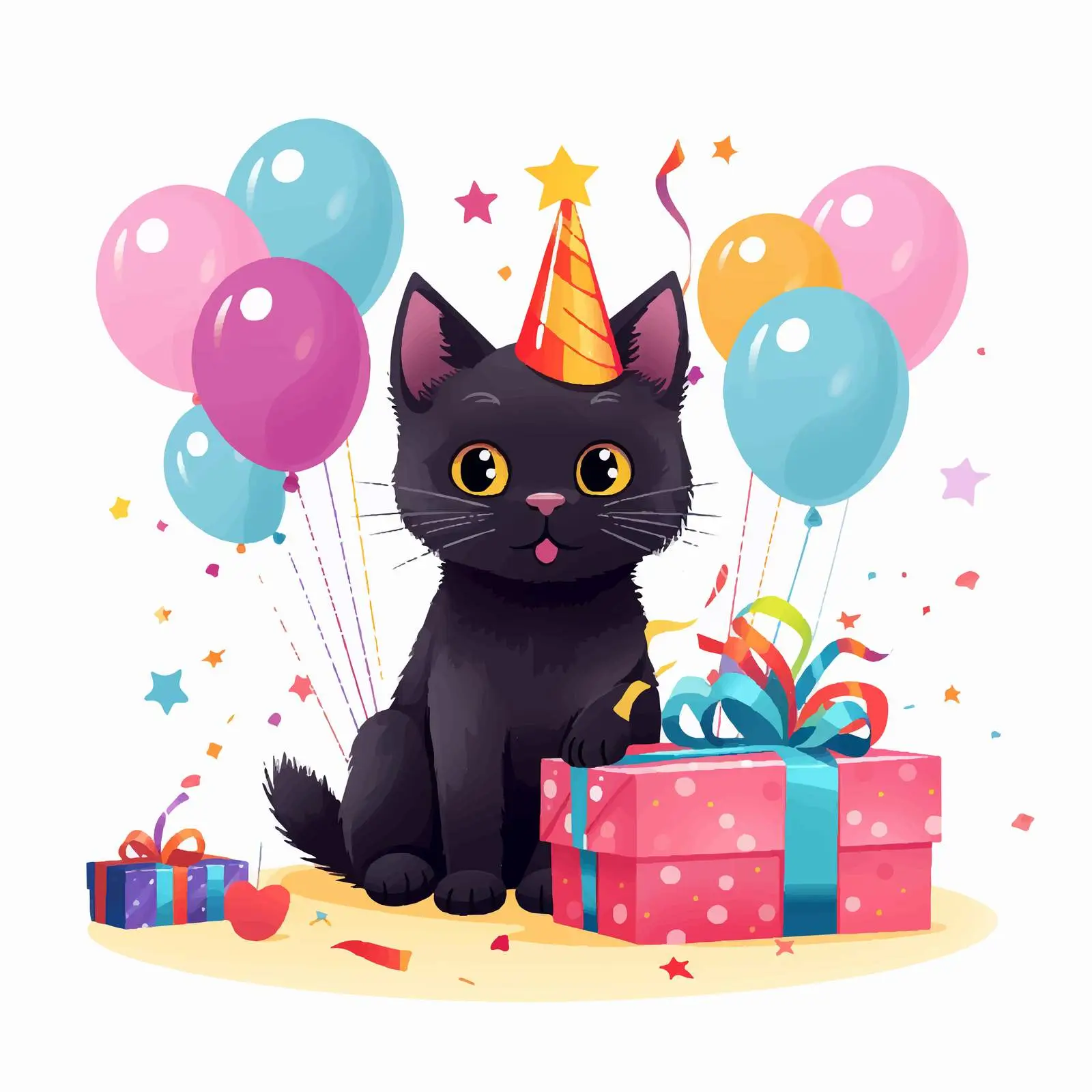 Funny Black Cat Birthday Cartoon Vector — free download from Dotvec