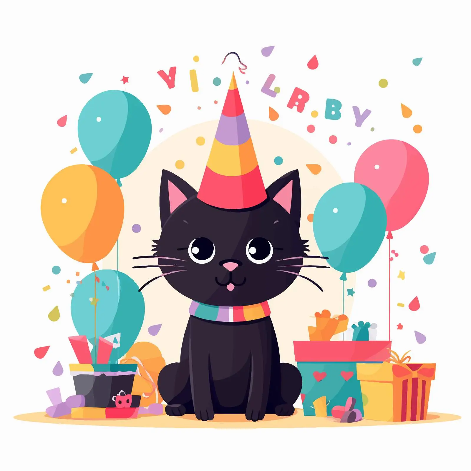 Funny Black Cat Birthday Cartoon with Party Hat — free download from Dotvec