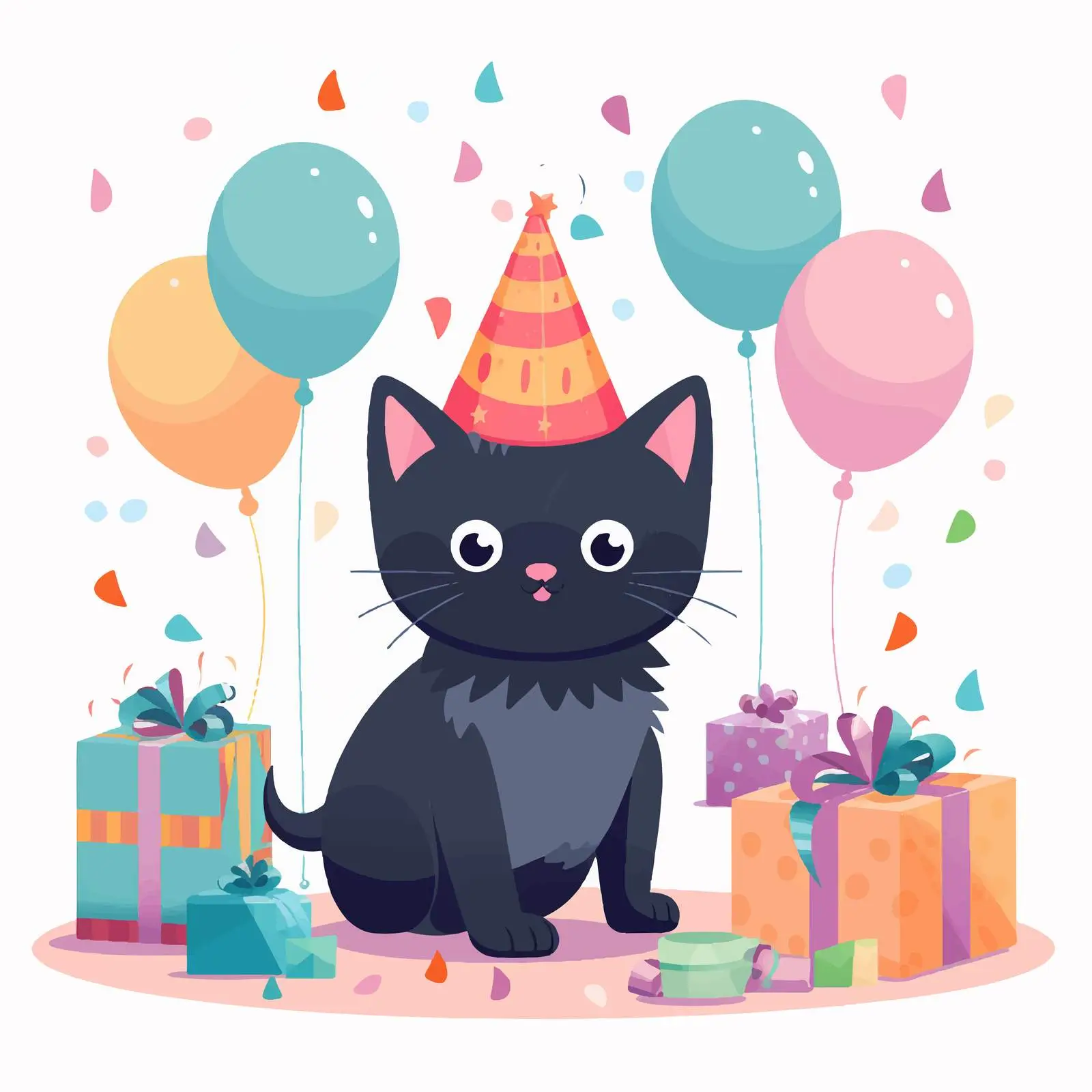 Funny Black Cat Birthday Cartoon Celebration — free download from Dotvec