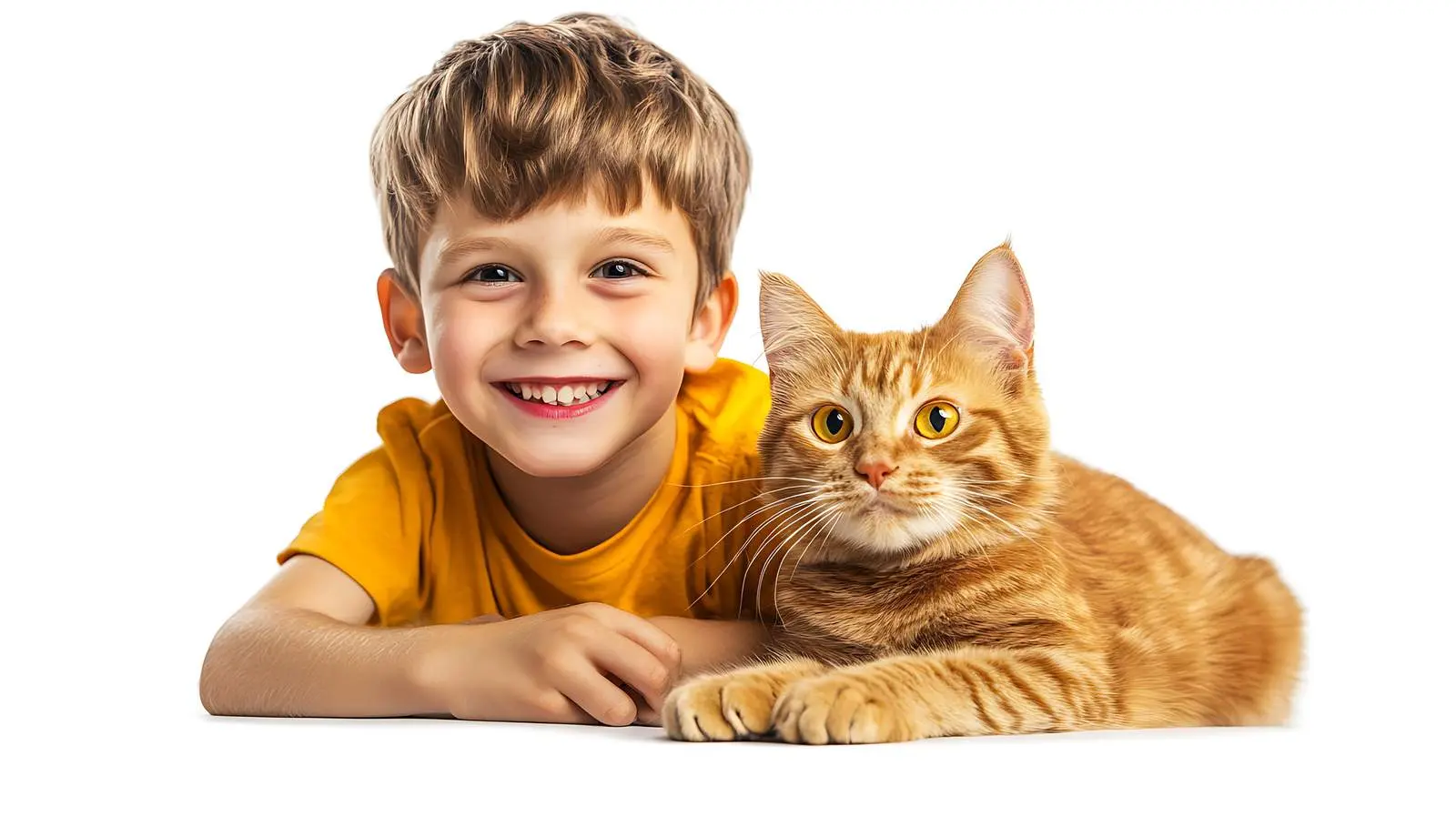 Happy Boy and Cat Together Isolated — free download from Dotvec