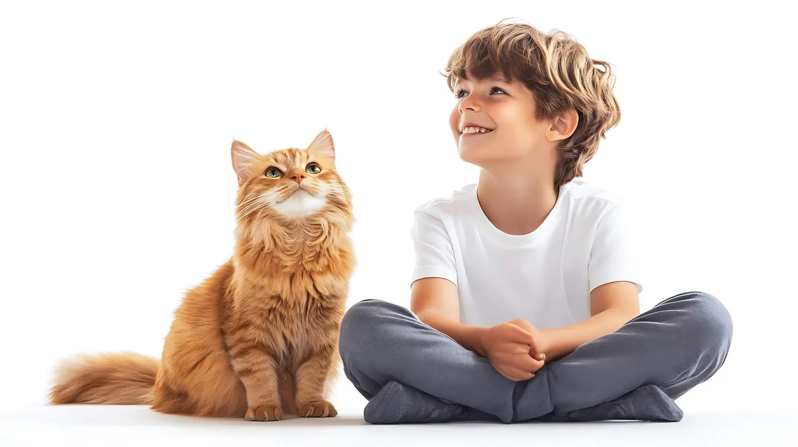 Happy Boy with Scottish Straight Cat Together — free download from Dotvec