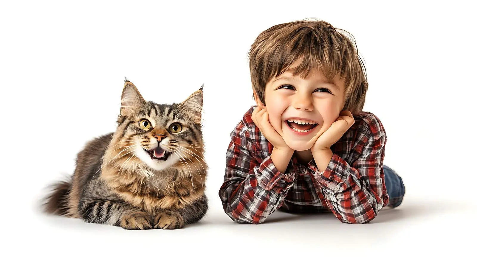Happy Boy with Scottish Straight Cat Together — free download from Dotvec