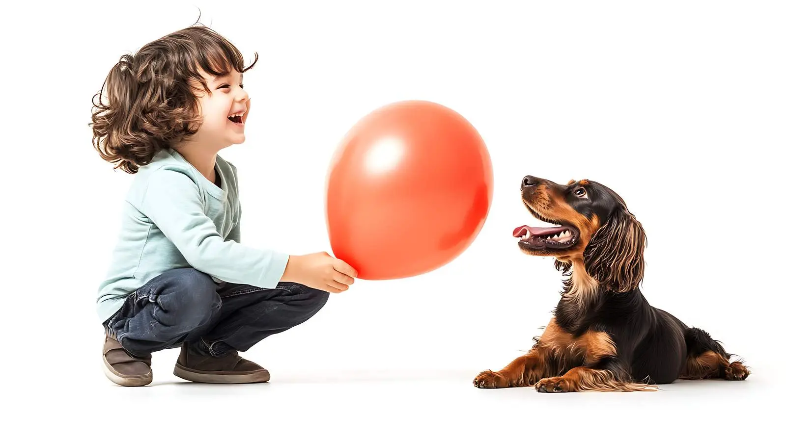 Happy Boy and Russian Spaniel Playing Together — free download from Dotvec