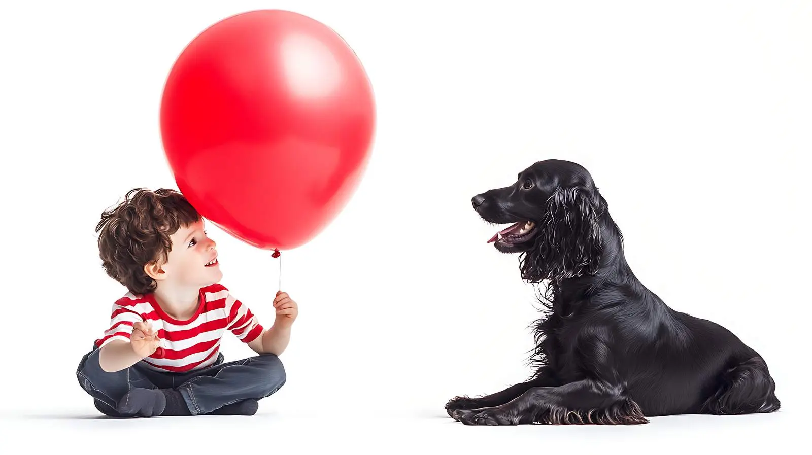 Happy Boy and Russian Spaniel Playing with Balloon — free download from Dotvec