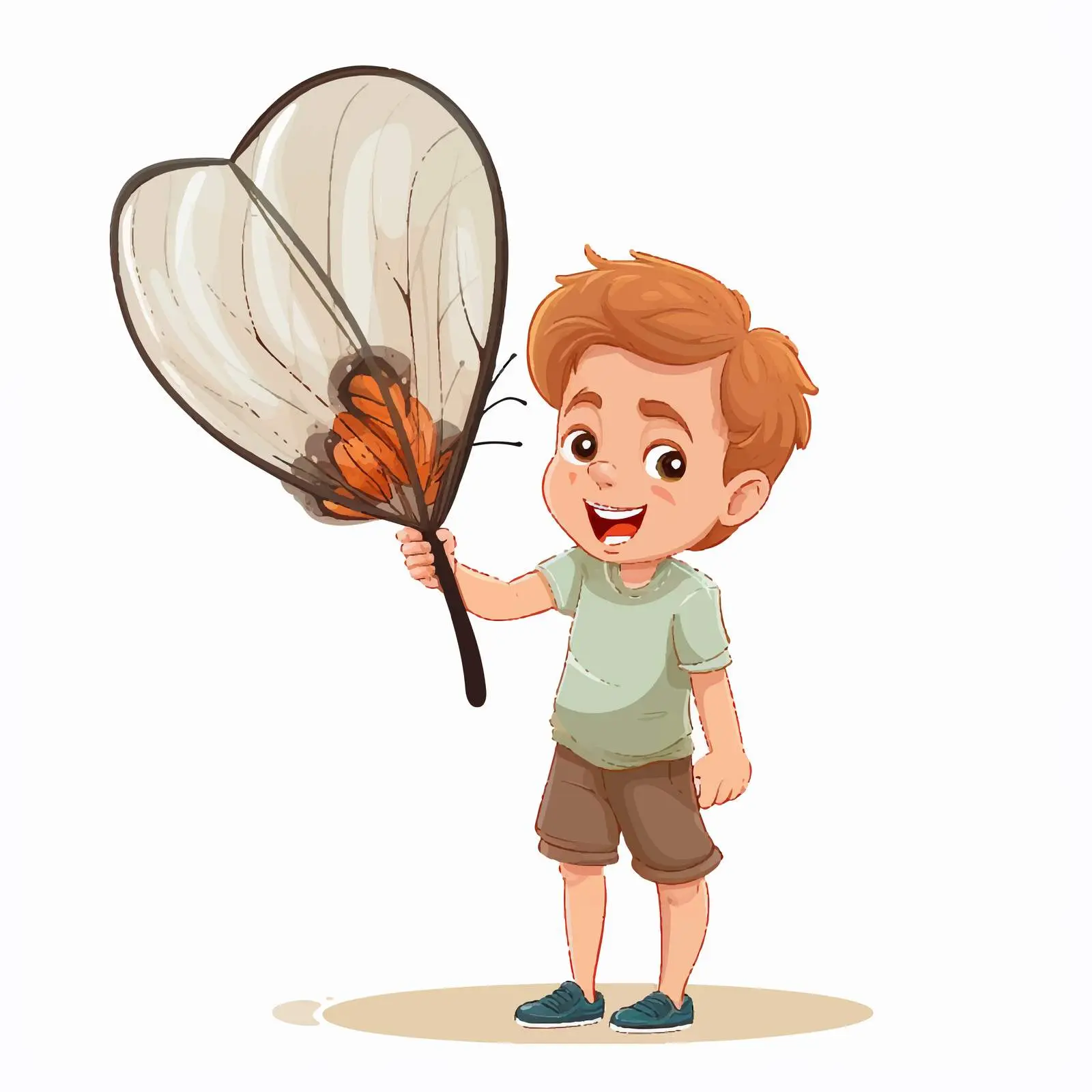 Happy Boy with Butterfly Net Illustration — free download from Dotvec