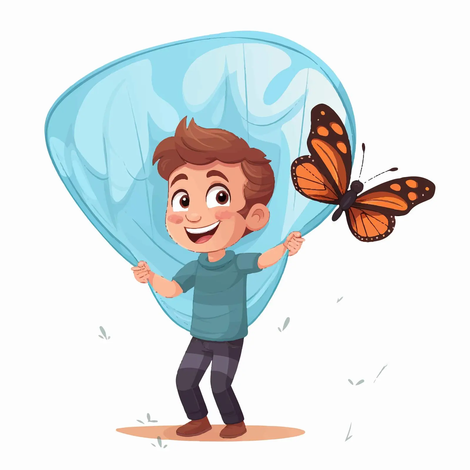 Happy Boy with Butterfly Net Vector Illustration — free download from Dotvec