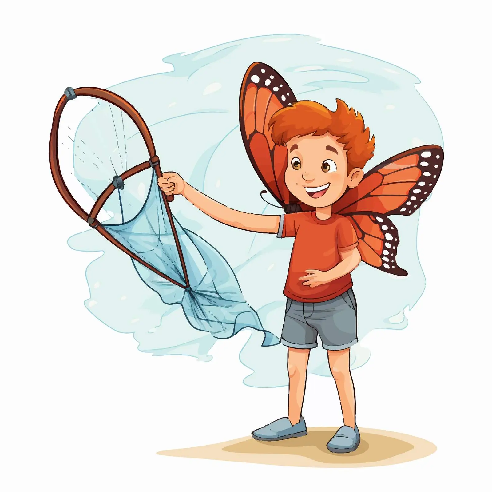 Happy Boy with Butterfly Net Vector Art — free download from Dotvec