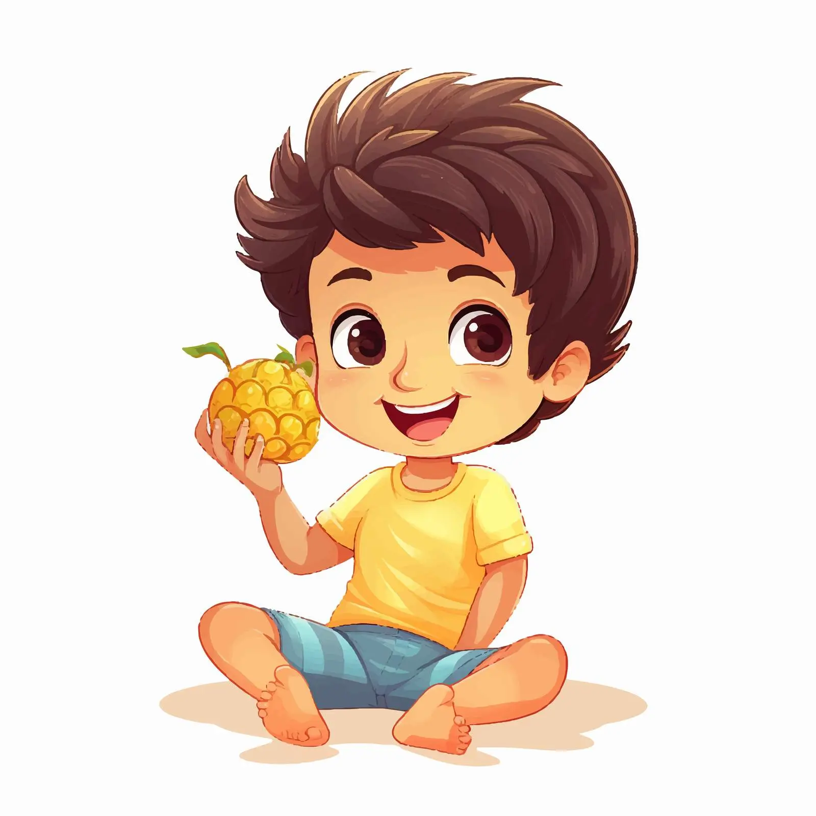 Happy Boy Holding Pineapple Vector Illustration — free download from Dotvec