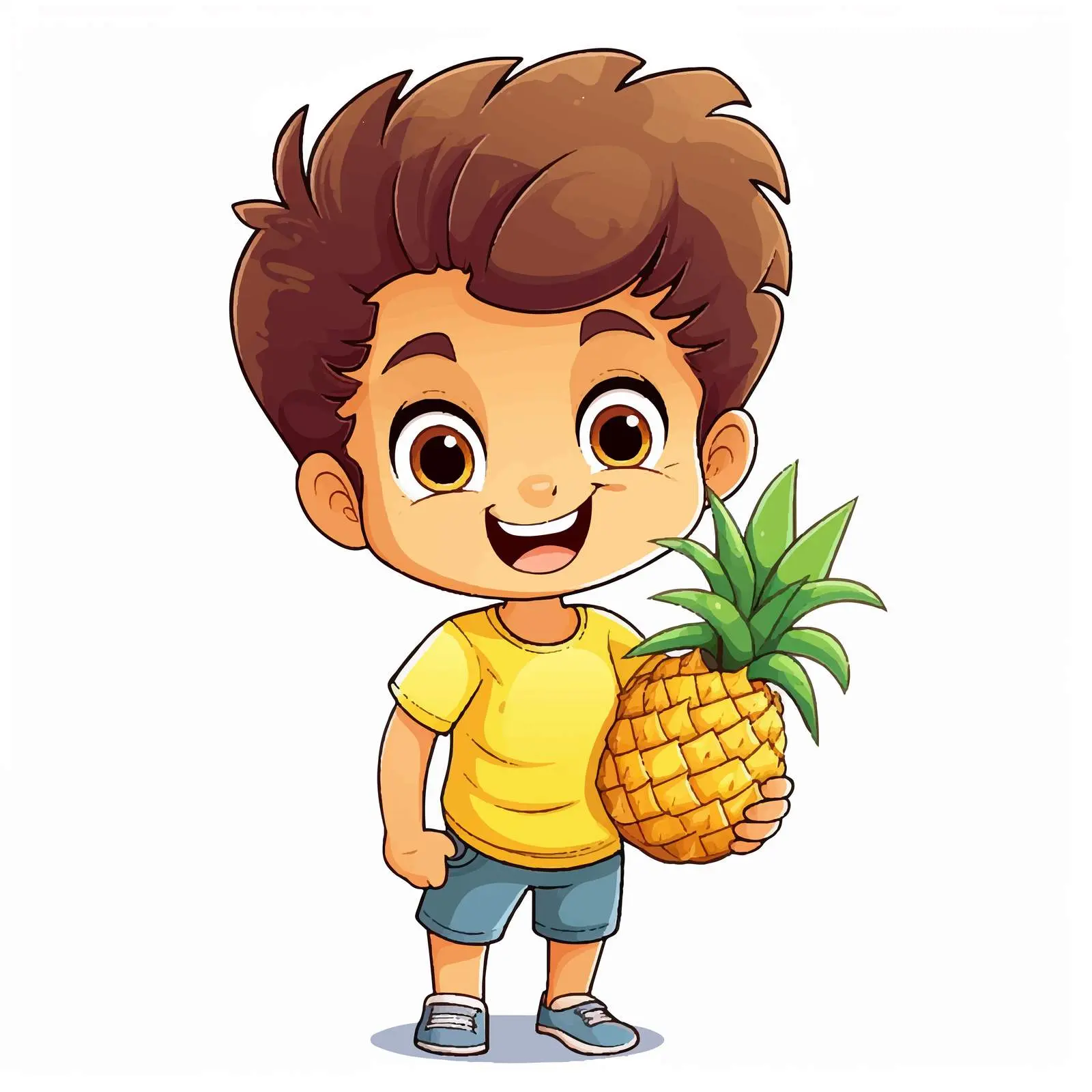 Cartoon Illustration of Happy Boy with Pineapple — free download from Dotvec
