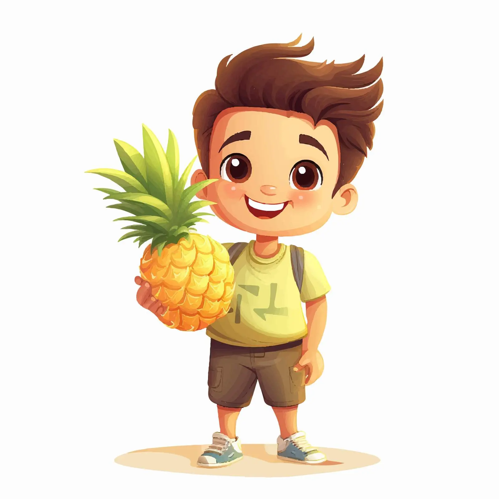 Happy Boy with Pineapple Cartoon Vector Illustration — free download from Dotvec