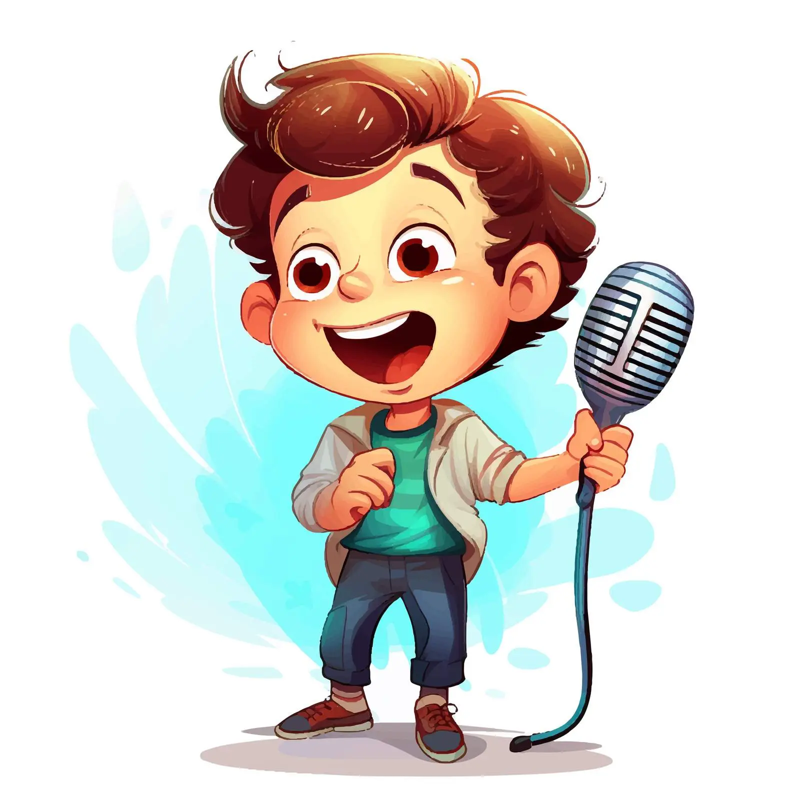 Happy Boy Singing with Microphone Illustration – free microphone image from Dotvec