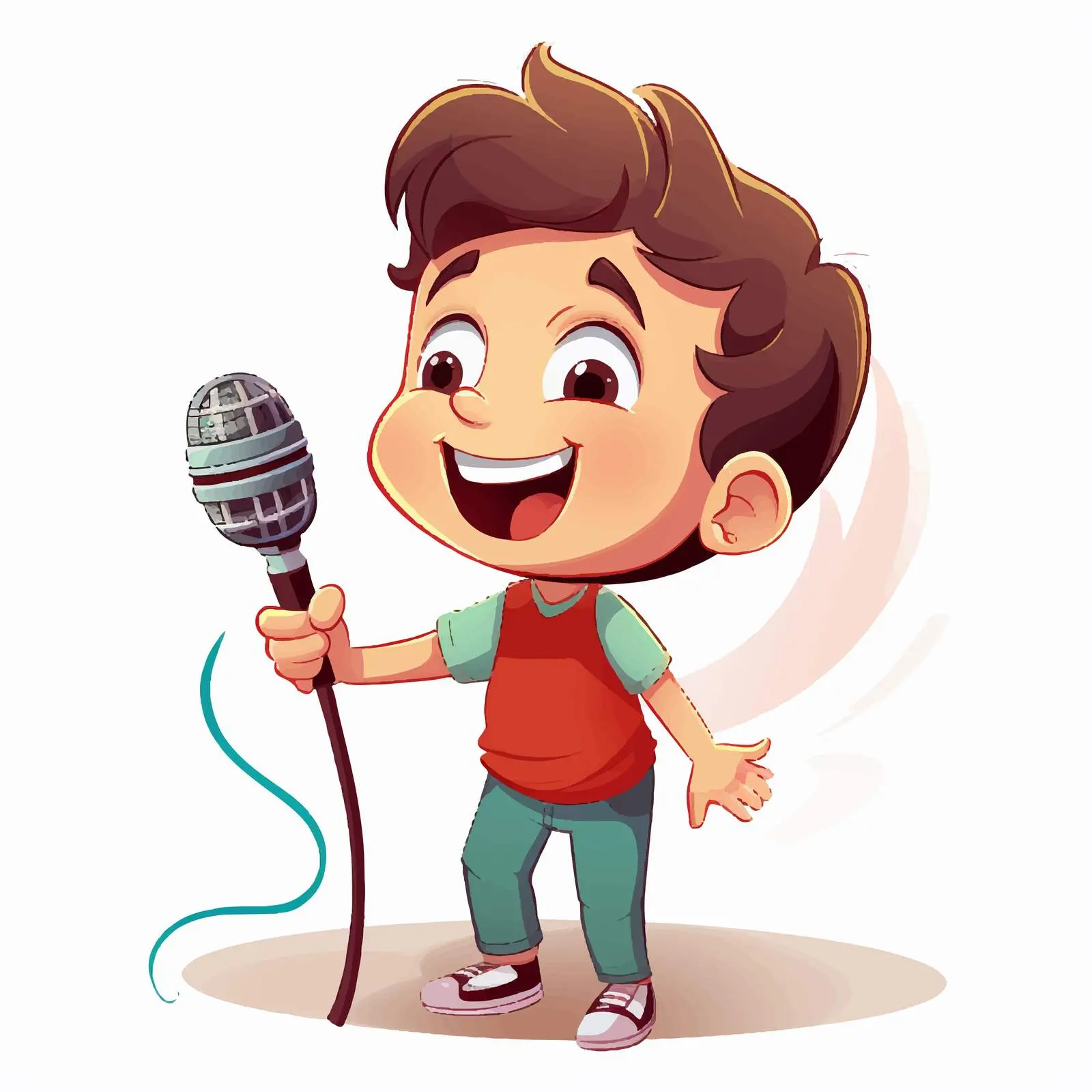 Happy Boy Singing with Microphone Illustration – free microphone image from Dotvec