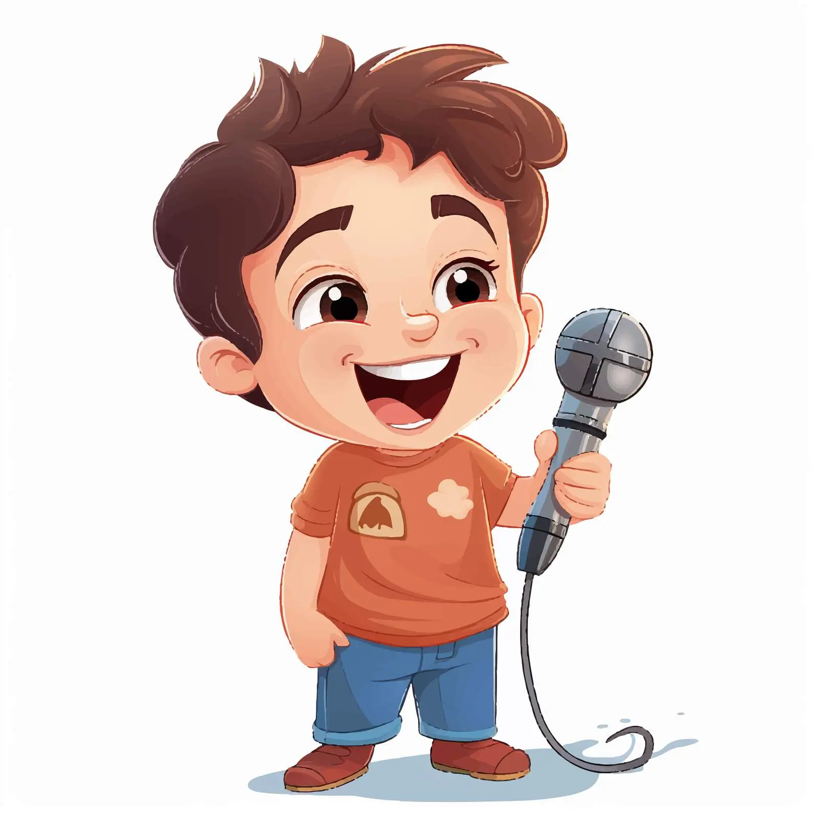 Joyful Boy Singing with Microphone Illustration – free microphone image from Dotvec