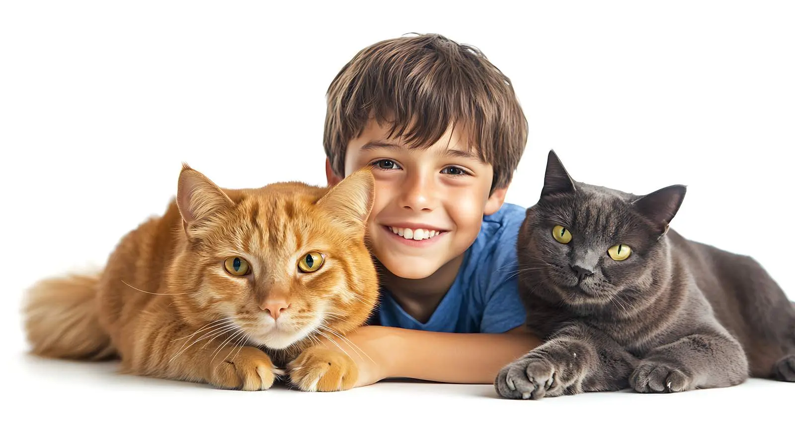 Happy Boy with Dog and Cat on White Background – free kids and pets image from Dotvec