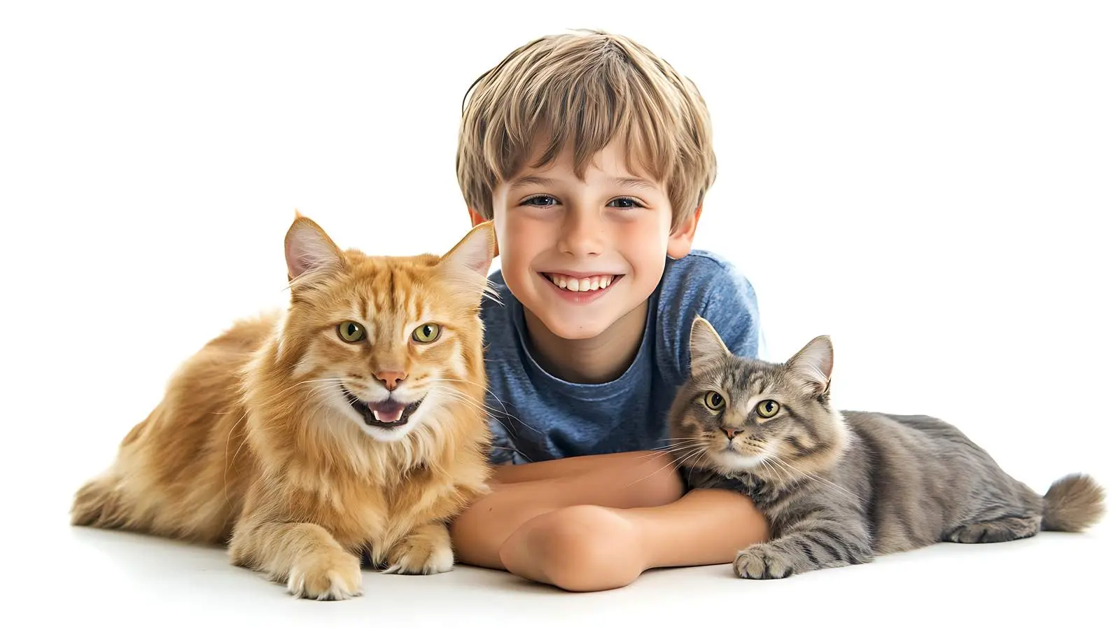 Happy Boy with Dog and Cat on White Background — free download from Dotvec
