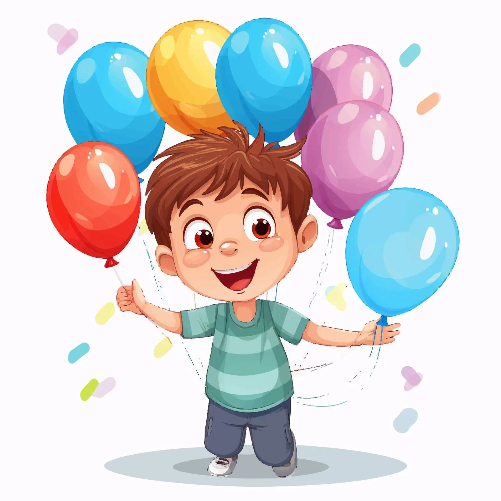Happy Boy Waving with Colorful Balloons Vector – free happy vibes image from Dotvec