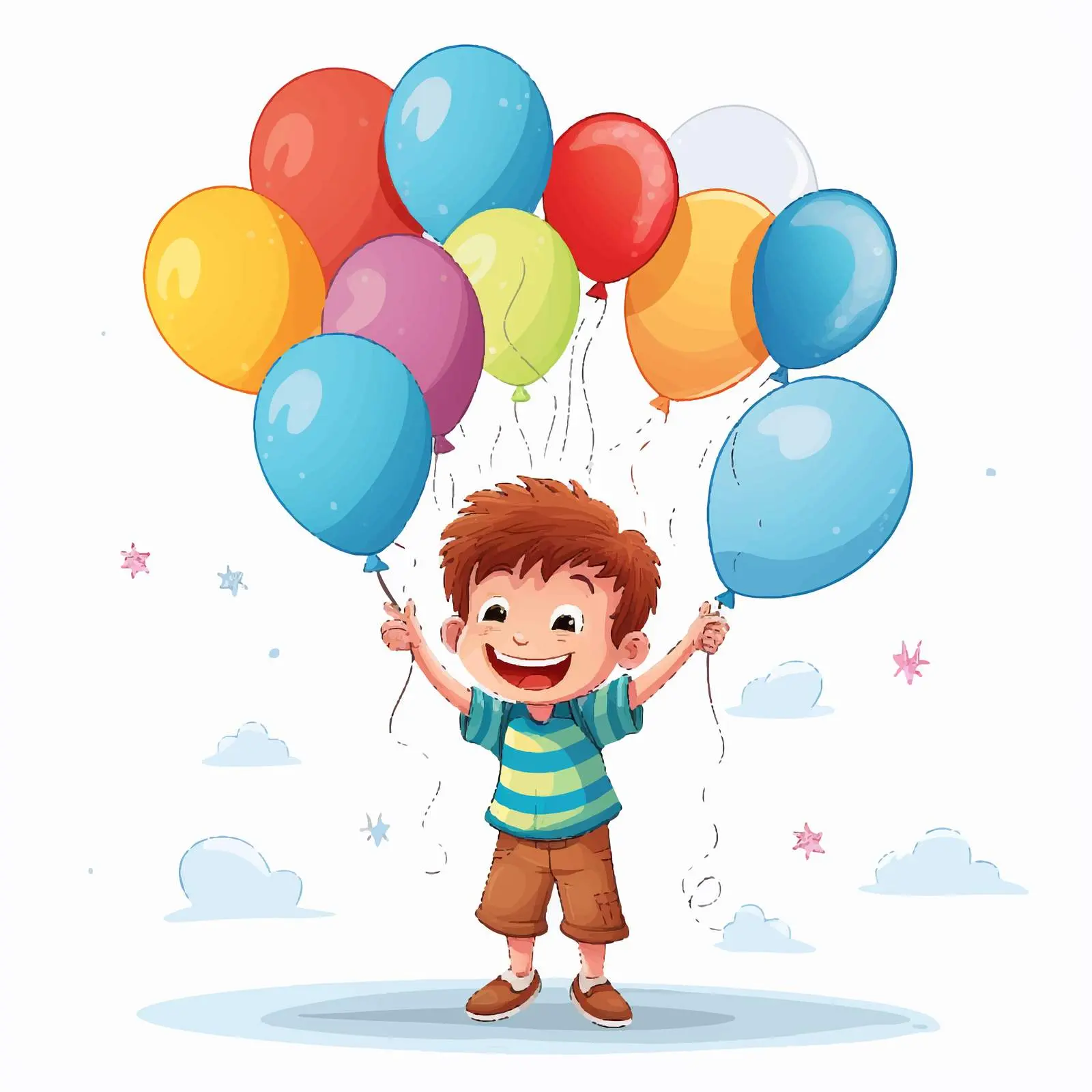 Cheerful Boy Waving with Colorful Balloons — free download from Dotvec