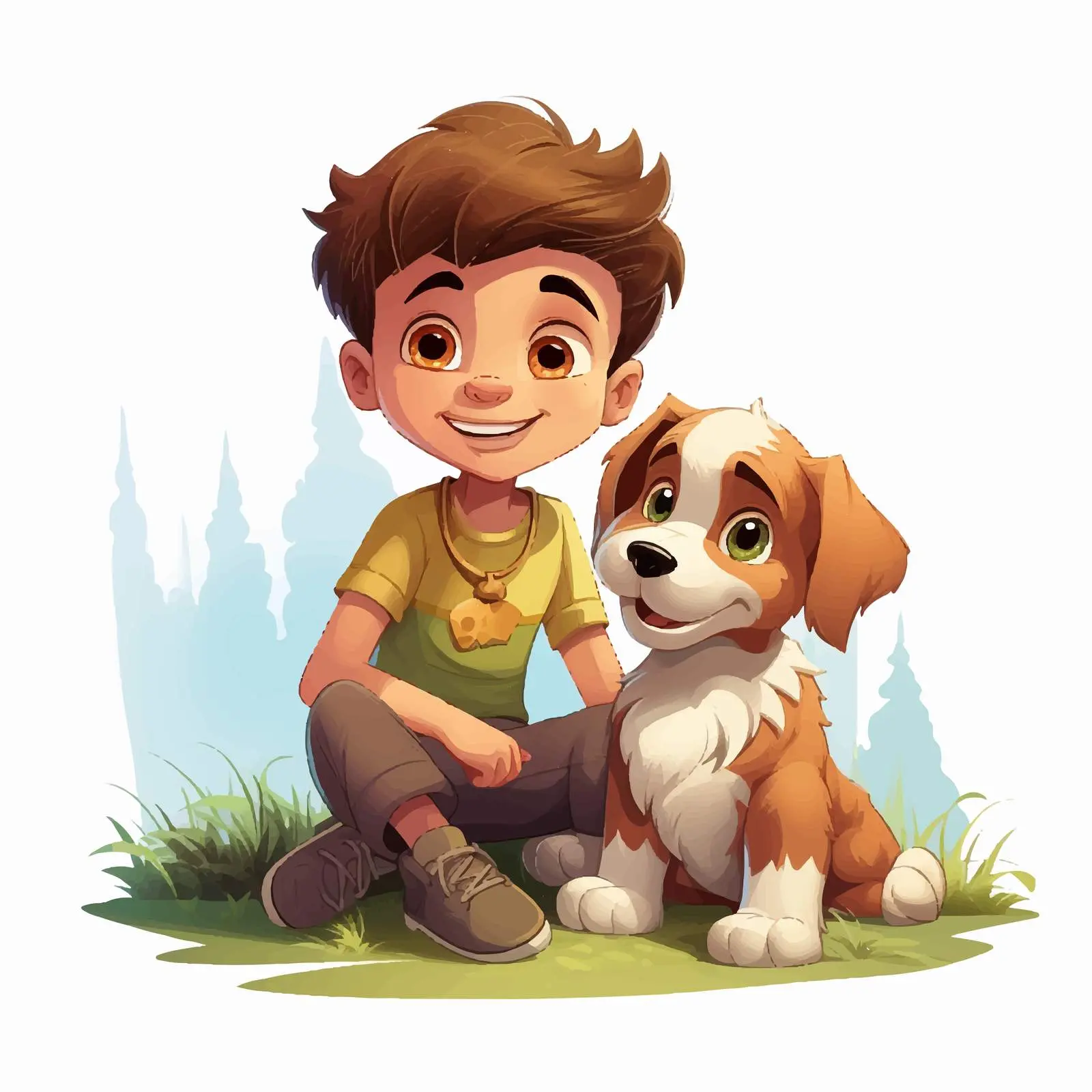Happy Boy with Dog Cartoon Illustration — free download from Dotvec